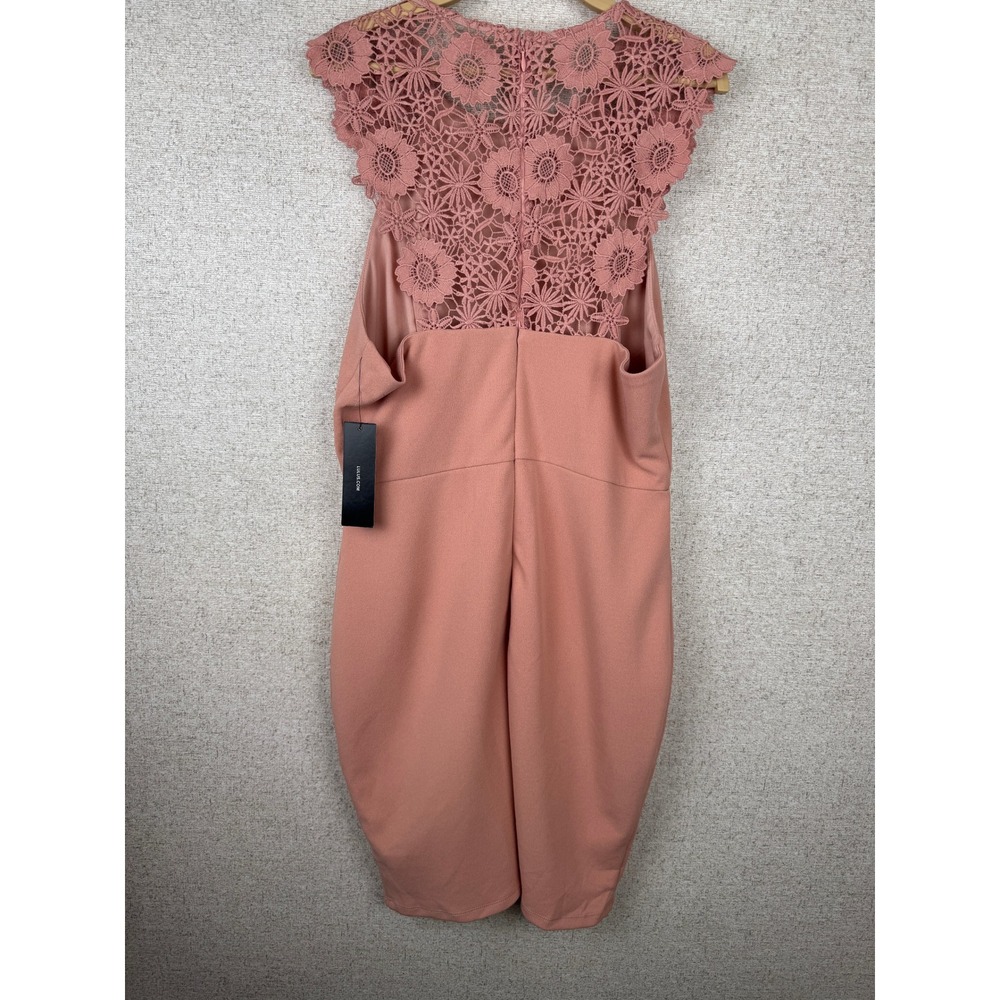 NWT Lulus Blush Pink Lace Back Bodycon Midi Dress Floral Crochet L - Picture 4 of 10